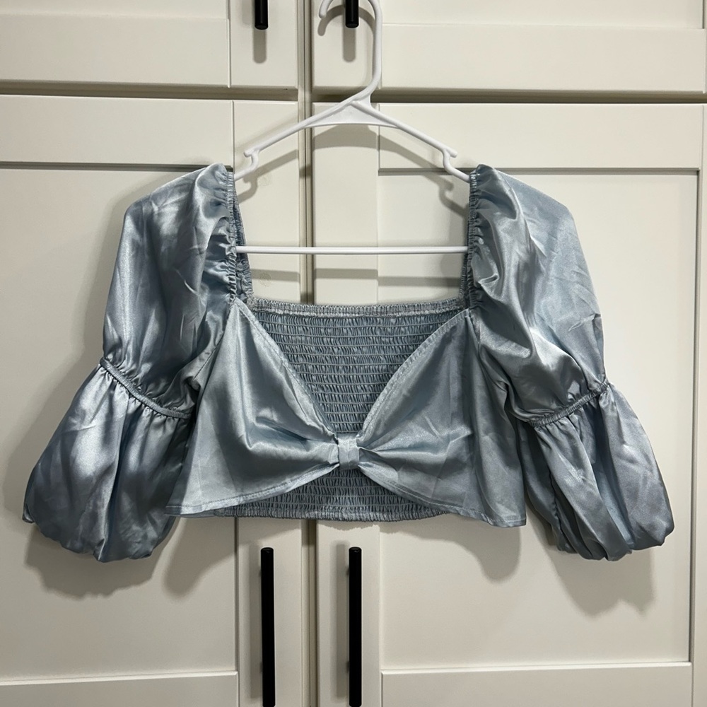 Elegant Blue Puff Sleeve Top